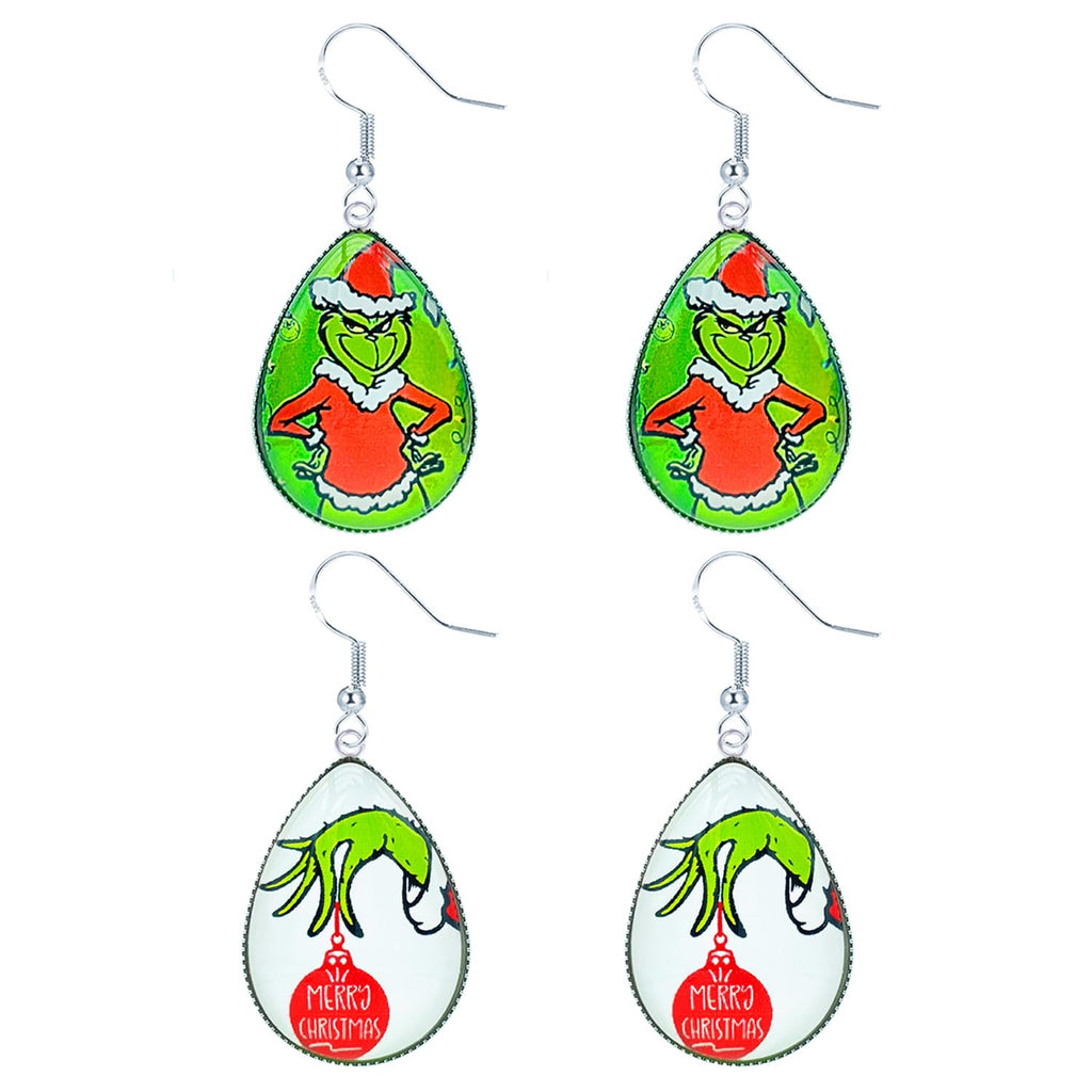 2 Pairs Green Monster Earrings For Women Teens, Glass Drop Christmas Jewelry for Christmas Parties. Christmas Accessories Christmas Party Favors 2024, Suit for Christmas Outfits Gift