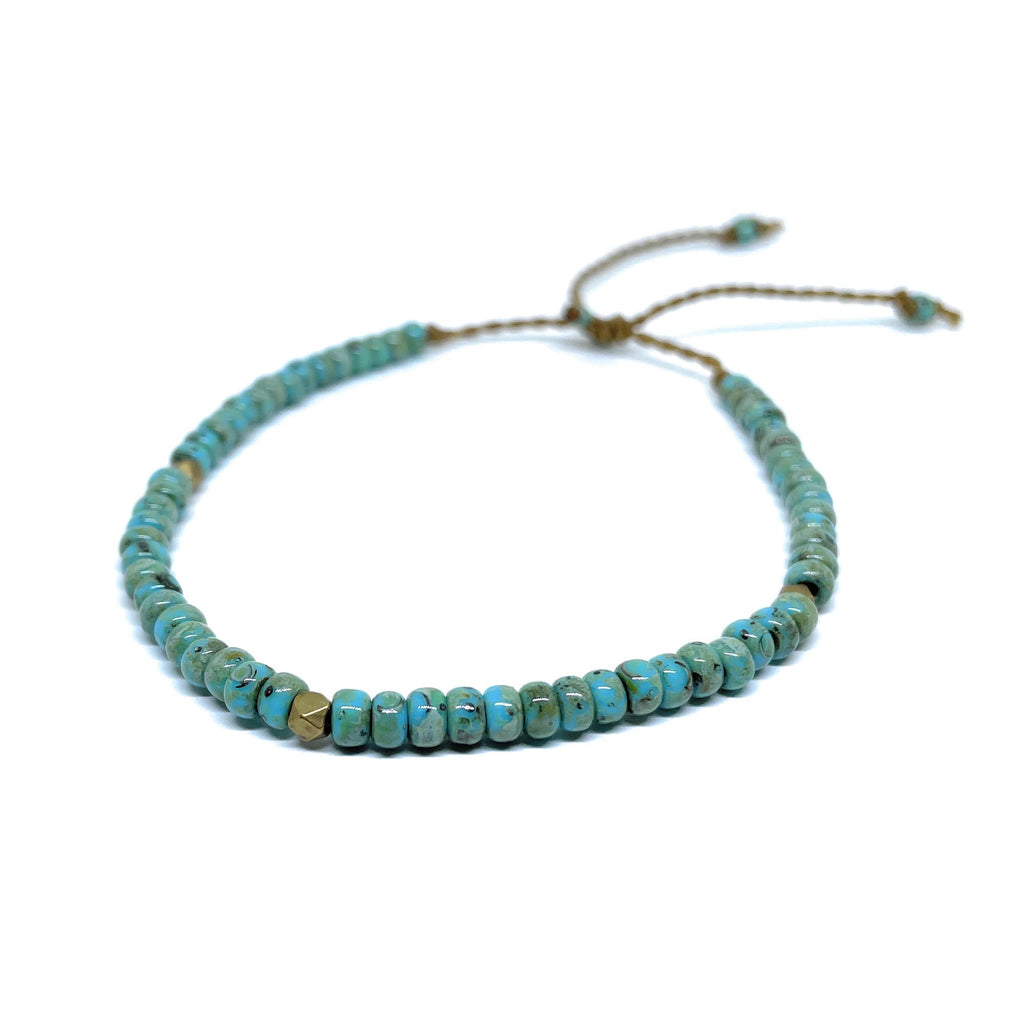 Beach Soul Turquoise Blue Beaded Surfer Bracelet for Men and Women, Casual Beach Jewelry on Hand Spun Rope Cord Handmade (Bracelet)