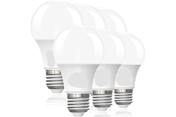 Five EVELED light bulbs on a white background