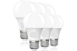 Five EVELED light bulbs on a white background