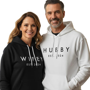 Wifey and Hubby Hoodie, Wedding Party, Honeymoon,Wedding,Wife and Hubs, Just Married, Matching Couple Black