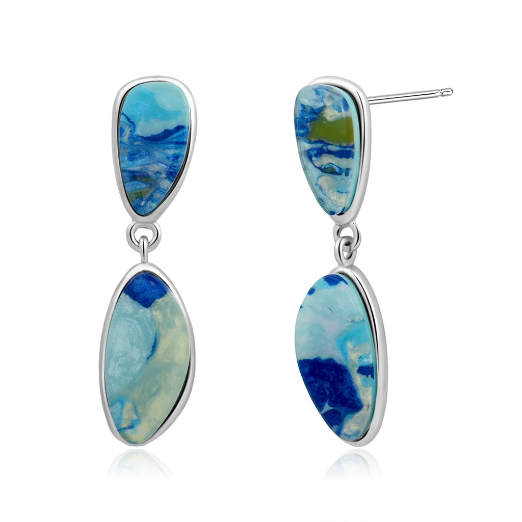 Watforsh Blue Natural Stone Dangle Earrings for Women Boho Style Silver Teal Ocean Drop Earrings Studs for Handmade Jewelry