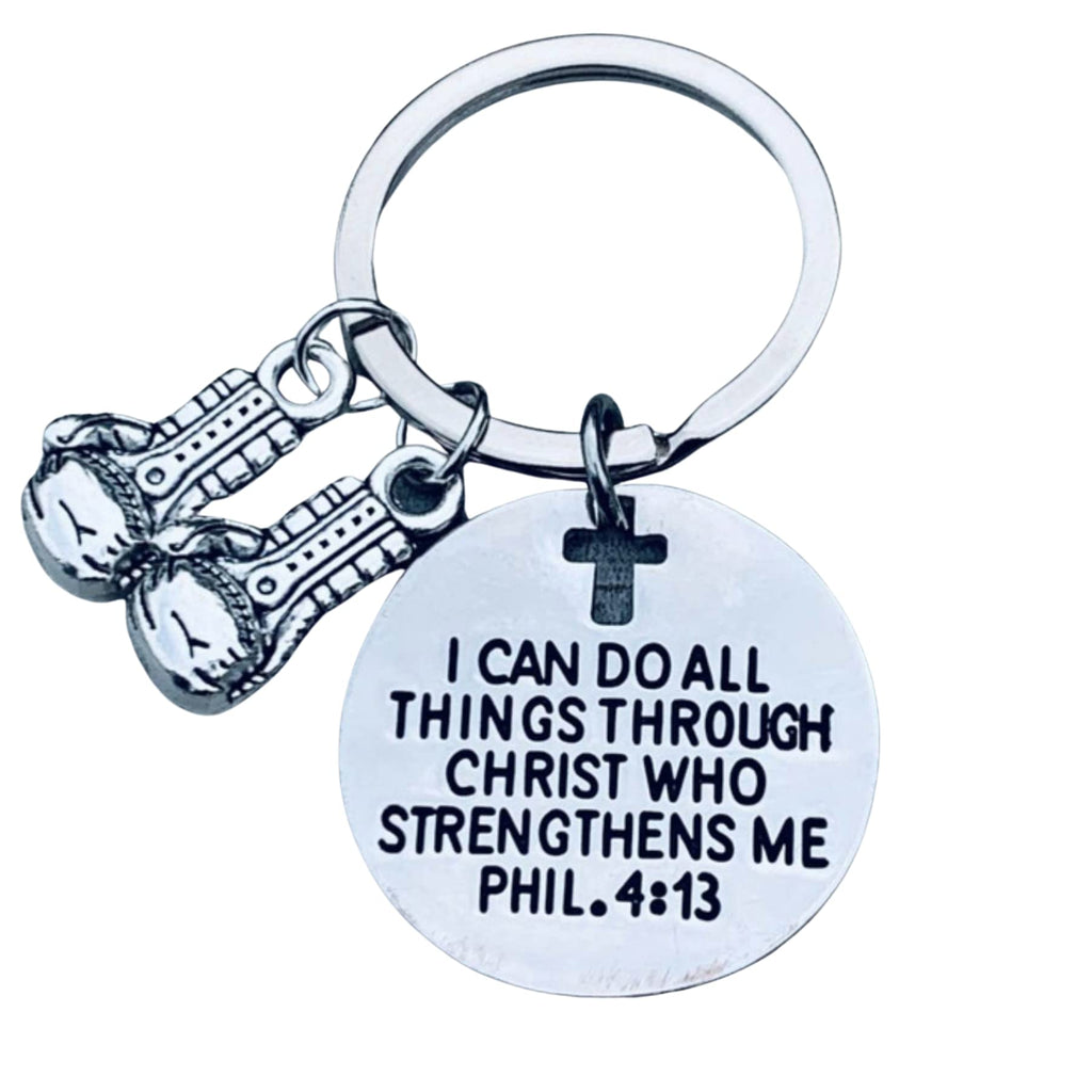 Boxing Keychain with "I Can Do All Things Through Christ" Phil. 4:13, Inspirational Fitness Gift, Boxing Glove Keychain for Boxers, Fans, and Sport Lovers