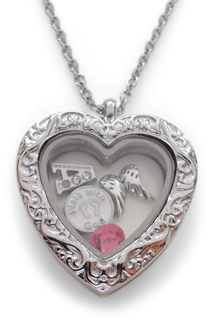 Custom Forever in My Heart Floating Charm Locket Necklace With Selected Charms, Infant Loss Gift Necklace, Miscarriage Stillborn Floating Locket, Family Memorial Necklace