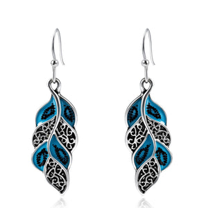 Aliyoham Vintage Blue Leaf Dangle Earrings for Women, Hypoallergenic Silver Plated Boho Earrings Jewelry for Women with Enamel Detailing?
