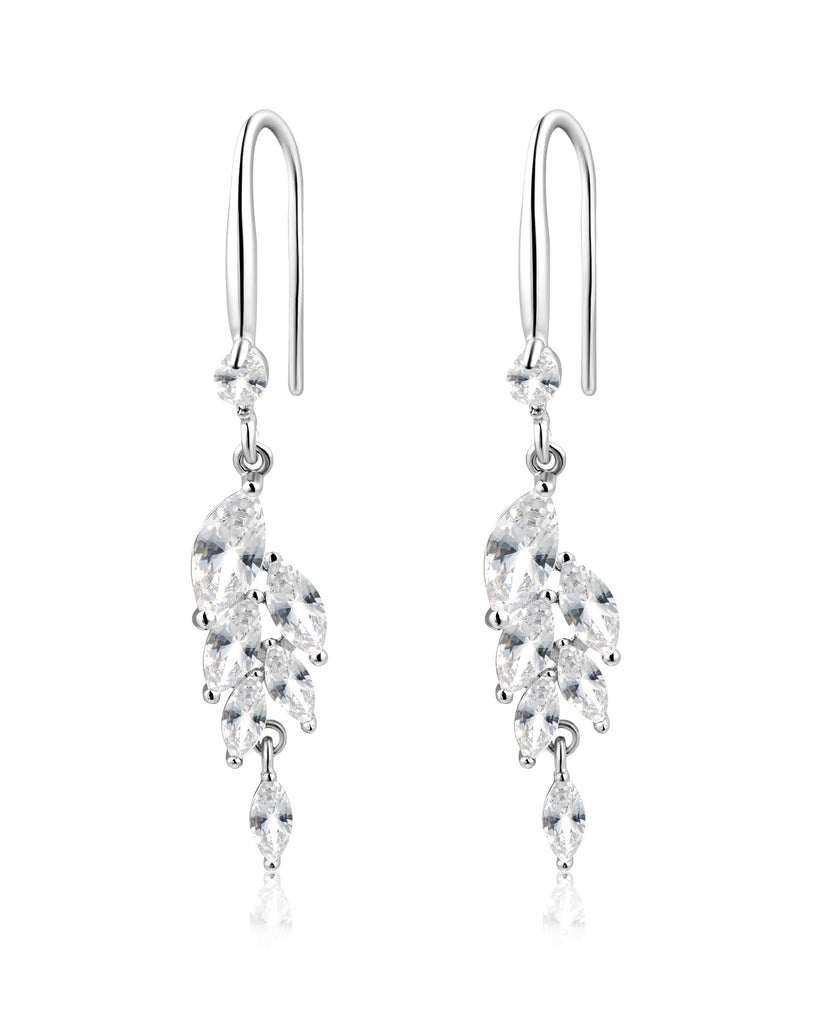 Watforsh 925 Sterling Silver Leaf Earrings Drop Dangle Clear Cubic Zirconia Stone Statement Lightweight Wedding Earrings for Women