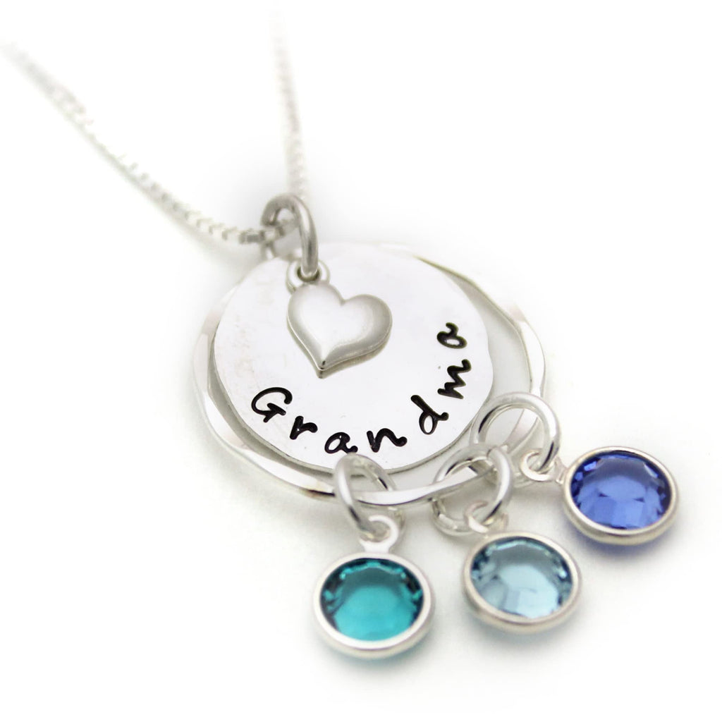 Tracy Tayan Designs Personalized Grandma Necklace - Custom Birthstone Charm Colors - Engraved Disc - Grandmothers Christmas Gift - Mother's Day Gift - in Sterling Silver