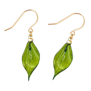Real Green Leaf Hook Earrings | Eco-Friendly Resin Finish | 14k Gold Plated Nature-Inspired Jewelry | Unique Gift for Women