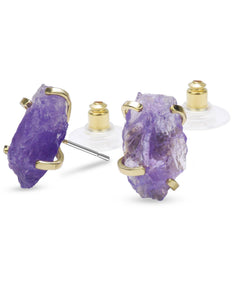Amethyst Stud Earrings, Natural Amethyst Stone Prong Setting Gold Tone Earrings, February Birthstone Jewelry Gift for Her