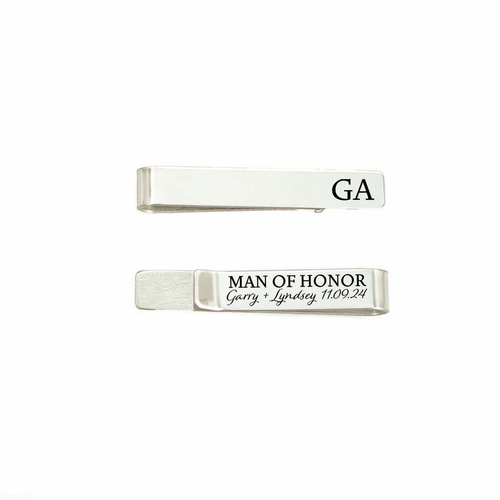 SM Design Personalized Man of Honor Tie Clip - Stainless Steel - 1/4 x 1 7/8" (6mmx48mm) - Silver - Wedding & Engagement - Men's - Jewelry