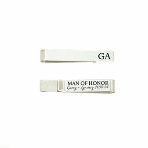 SM Design Personalized Man of Honor Tie Clip - Stainless Steel - 1/4 x 1 7/8" (6mmx48mm) - Silver - Wedding & Engagement - Men's - Jewelry