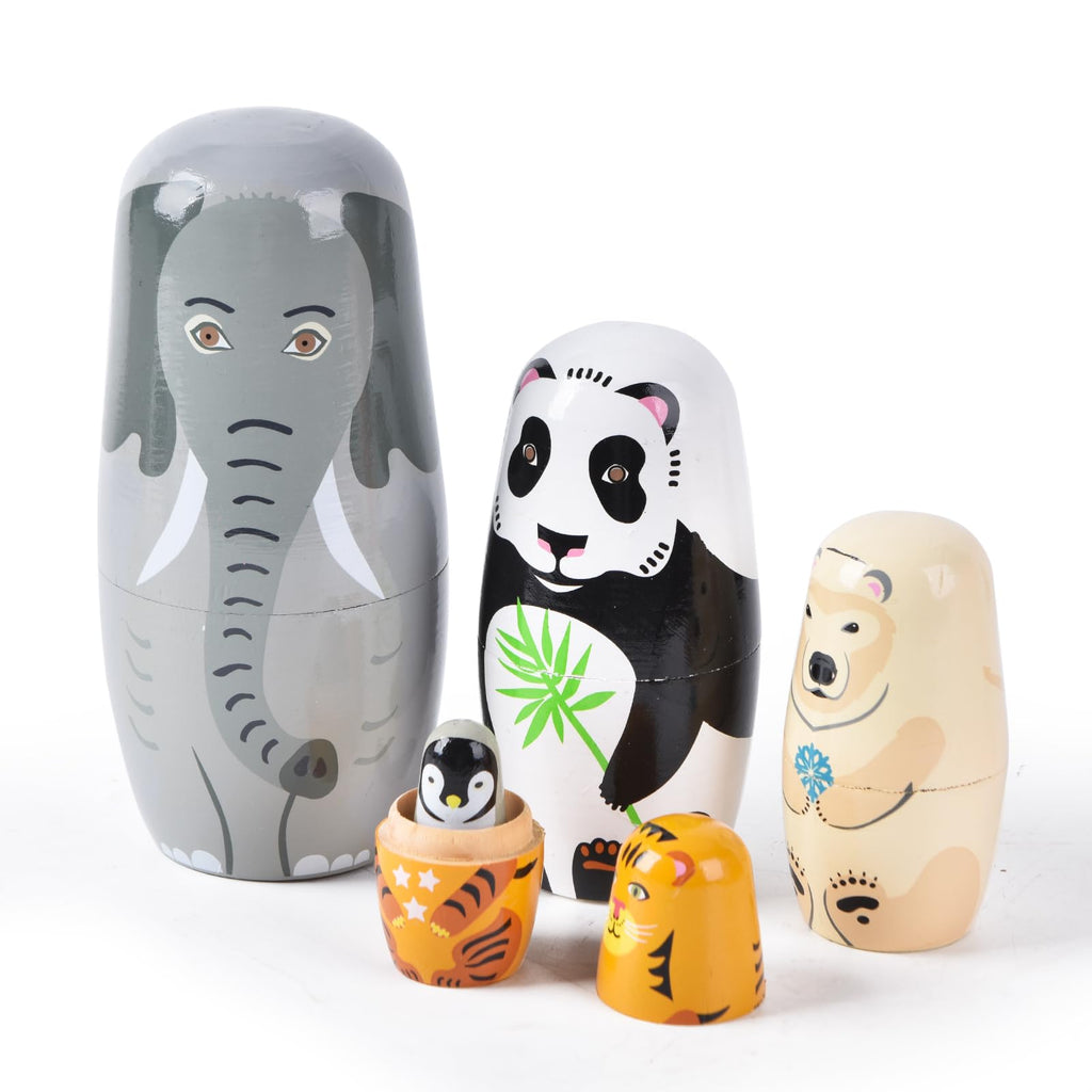 Nesting Dolls, Nesting Easter Eggs Toys, Wooden Handmade Matryoshka Dolls for Kids Birthday or Home Decoration (Elephant)