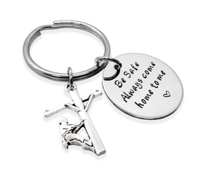Handmade Lineman Be Safe Keychain with Lineman Charm, Always Come Home to Me Keychain, Lineworker Be Safe Gift, Come Home Safe Lineman Gift