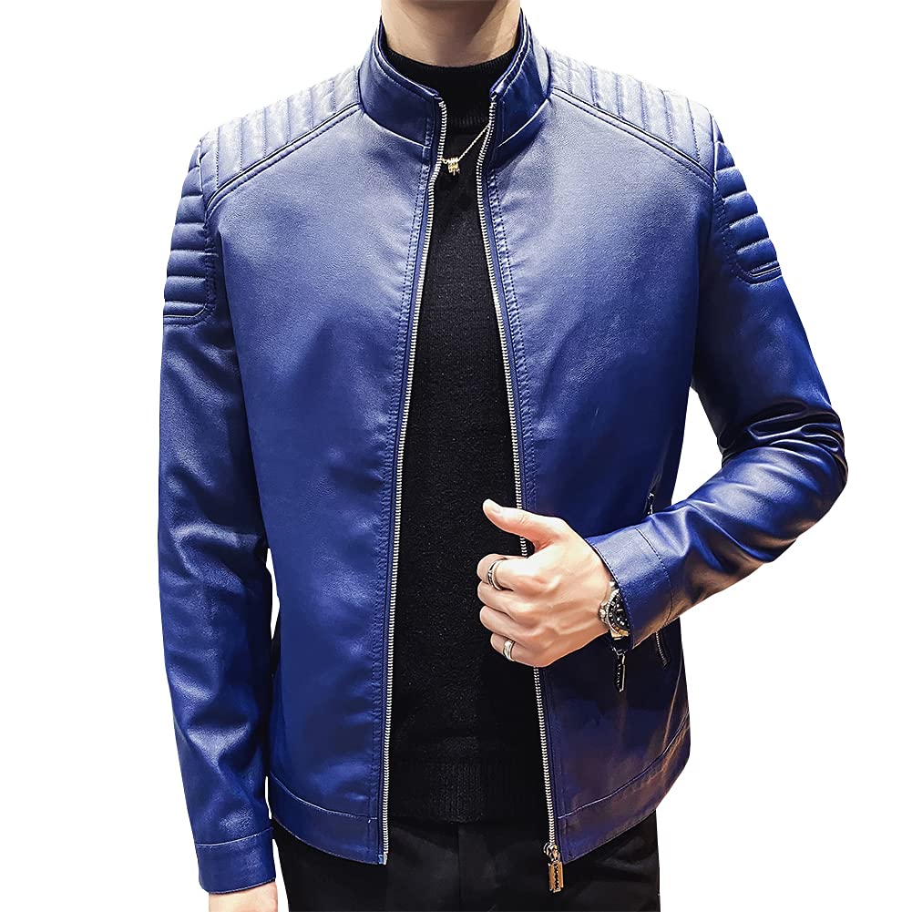 Womleys Mens Casual Stand Collar Slim Fit Faux Leather Jacket Biker Motorcycle Jacket
