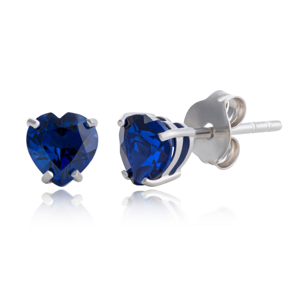 MAX + STONE 10k White Gold Heart Stud Earrings for Women with Created Sapphire September Birthstone