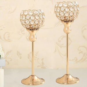 VINCIGANT Gold Crystal Candle Holders Set of 2,Pillar Candlesticks for Table Centerpieces, Christmas Home Decor Wedding Party Housewarming Gift