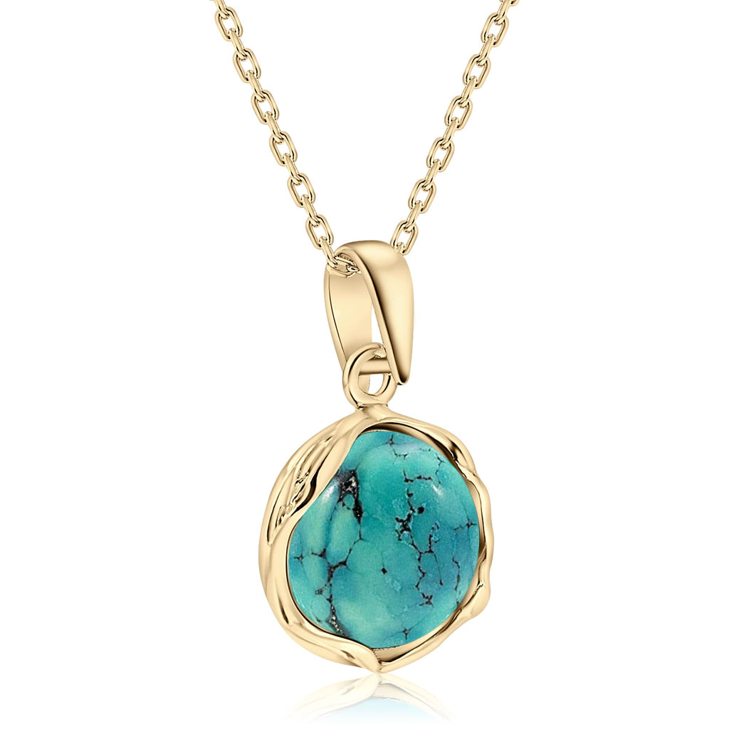 14K Gold Plated Turquoise Necklace - 12mm Round Gemstone - 45cm Gold Plated Silver Cable Chain - Turquoise Jewelry for Women - December Birthstone Necklace