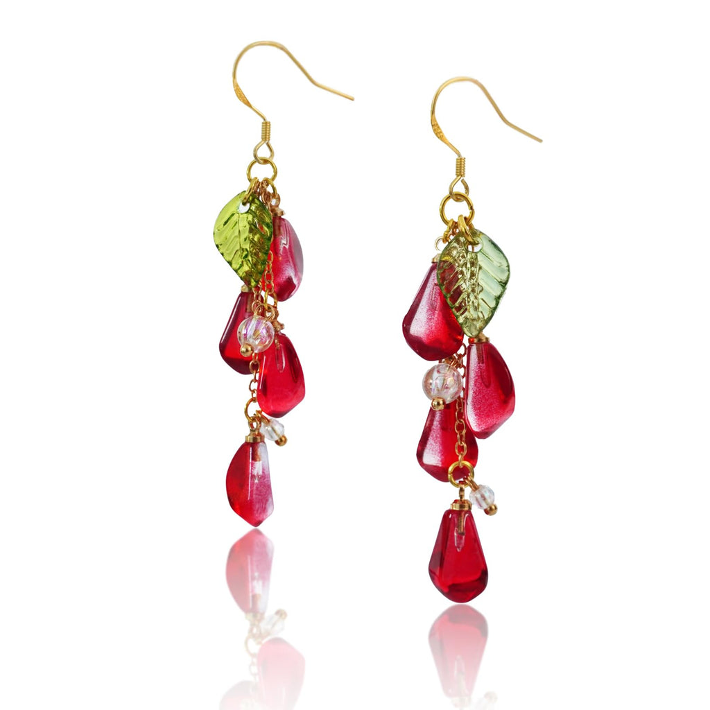 WLWDBY Handmade Glass Pomegranate Seed dangle Earrings - Unique Nature-Inspired Jewelry, Elegant Red Glass Beads, Perfect Gift for Nature Lovers, Women’s Artistic Drop Earrings