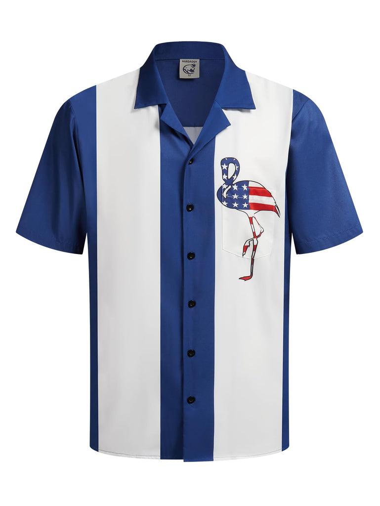 Hardaddy Men's Camp Collar Retro Vintage Bowling Button Down Shirt with Pocket Casual Short Sleeve Beach Shirts Summer Relaxed Fit Blue Flamingo XXL