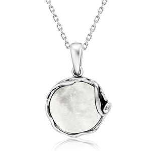 925 Sterling Silver Natural Moonstone Necklace - 14mm White Iridescent Round Gemstone Pendant, June Gemini Birthstone Birthday Present - Unique Handmade Artisan Jewelry, Vintage Style Gift for Women