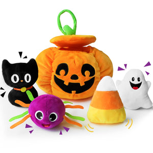 My First Halloween Pumpkin Toys Playset, 5ct Halloween Stuffed Pumpkin Plush Cat Spider Ghost Candy Corn for Baby Girls Boys, for Babies