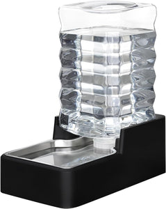 Clear water bottle with black base on a white background