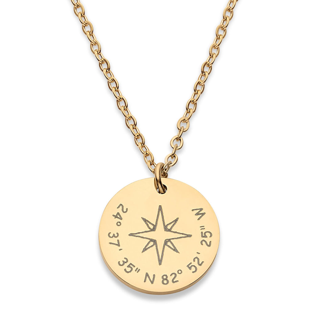 Coordinates Necklace, Latitude Longitude Compass, Personalized Graduation Gift for Her, Birthday Anniversary Christmas Gift for Women Wife, Customized Engraved 18k Gold Plated, Bridesmaids Jewelry