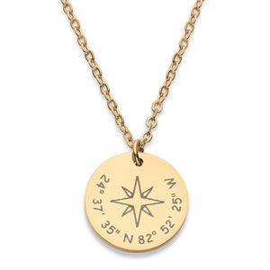 Coordinates Necklace, Latitude Longitude Compass, Personalized Graduation Gift for Her, Birthday Anniversary Christmas Gift for Women Wife, Customized Engraved 18k Gold Plated, Bridesmaids Jewelry