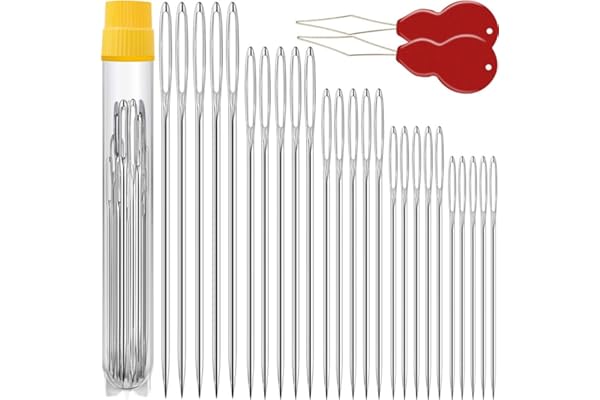 Premium Large Eye, Large Gauge Needles for Hand Sewing - Assorted Sizes, Including Embroidery - 25/50 PCs with 2 Threaders