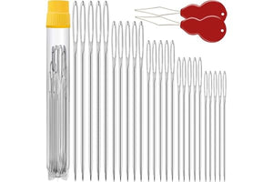 Premium Large Eye, Large Gauge Needles for Hand Sewing - Assorted Sizes, Including Embroidery - 25/50 PCs with 2 Threaders