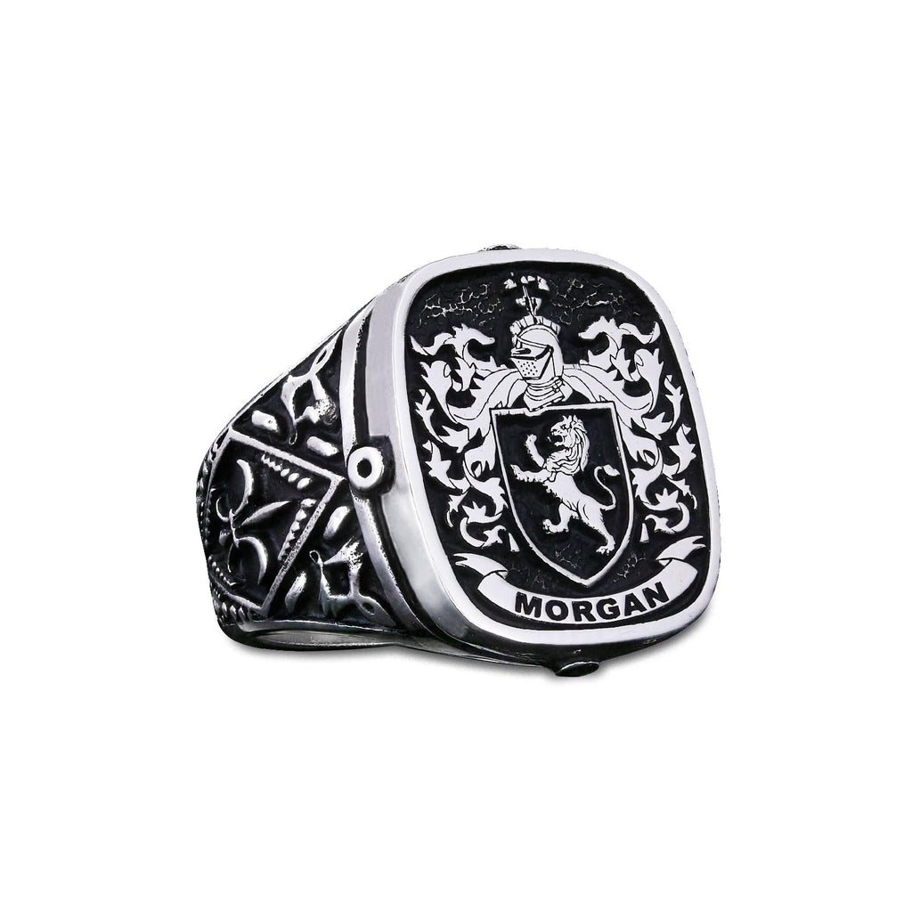 ElmasIs Customized Coat of Arms Family Ring, Celtic Ring, Sterling Silver, Gold Plated, 20mm, 19gr, Handmade