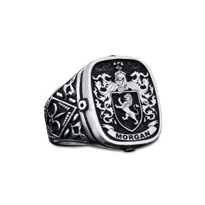 ElmasIs Customized Coat of Arms Family Ring, Celtic Ring, Sterling Silver, Gold Plated, 20mm, 19gr, Handmade