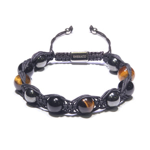 ENERACO Protection Crystals Beads Bracelet for Men - Healing Stone Bracelet Triple Protection Beaded Bracelet Tiger Eye Obsidian Hematitie Energy Crystal Bracelets for Men Gifts for Him Stress Relief