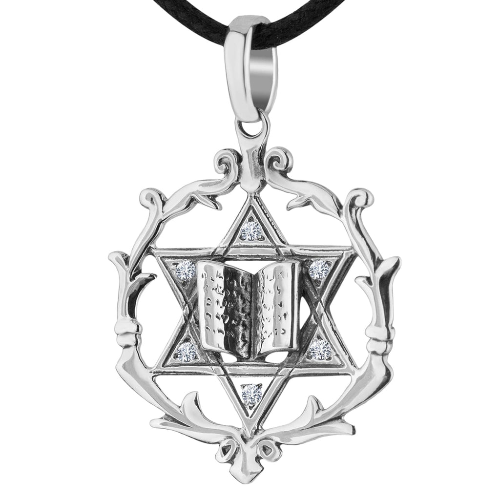925 Sterling Silver Jewish Star of David Necklace for Women Men - Magen David Pendant with Torah - Religious Judaica Amulet - Hebrew Israel Jewelry Gifts - Unique Design - Handmade