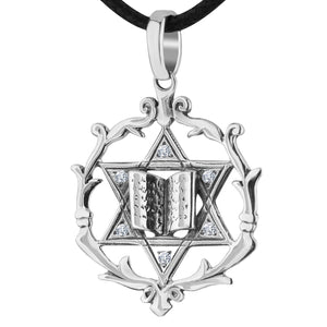 925 Sterling Silver Jewish Star of David Necklace for Women Men - Magen David Pendant with Torah - Religious Judaica Amulet - Hebrew Israel Jewelry Gifts - Unique Design - Handmade