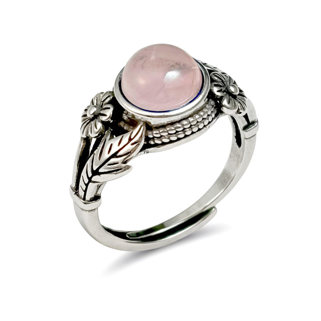 Sunongxin Rose Quartz Ring, Adjustable Flower Rings for Women, Antique Vintage Jewelry for Women