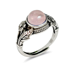 Sunongxin Rose Quartz Ring, Adjustable Flower Rings for Women, Antique Vintage Jewelry for Women