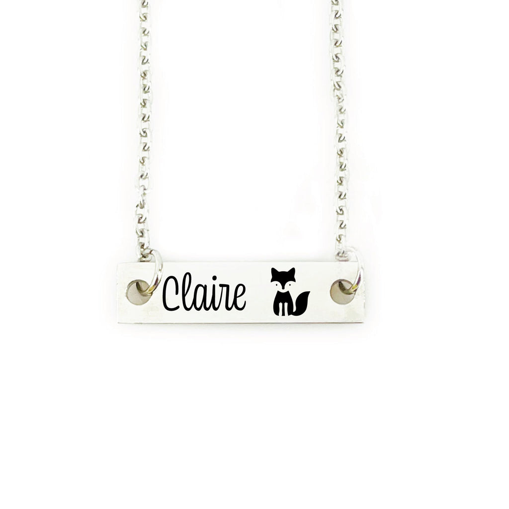 Personalized Little Girl Bar Necklace Fox Jewelry Girl Christmas Gift Daughter Birthday Gift Girl Fox Necklace Personalized Name Girl Gift FOX-GIRL