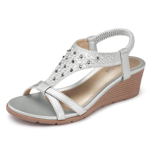 TEMOFON Sandals for Women Wedge Dressy: Summer Open Toe Dress Sandal Comfortable Casual Low Platform Beach Shoes Silver Size 8