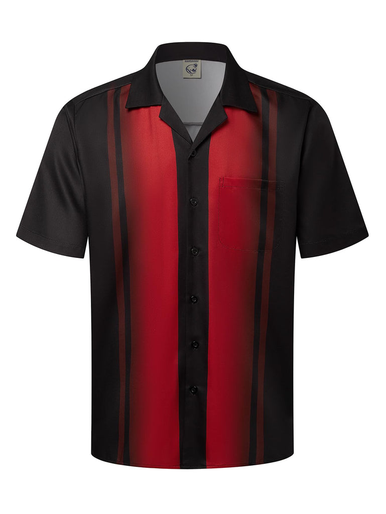 Hardaddy Men's Camp Collar Retro Vintage Bowling Shirt Short Sleeve Button Down with Pocket Casual Hawaiian Shirt Summer Beach Gradient Red XL