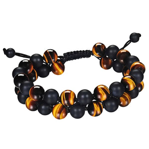 Black Onyx, Genuine Tiger Eye Bracelet Gift for Men, BHAVYAASHI Energy Protection Crystal Real Tigers Eye Black Onyx Beads Bracelets, Handmade Crystal Bracelet Men Bracelets Gift for Him for Stress Relief