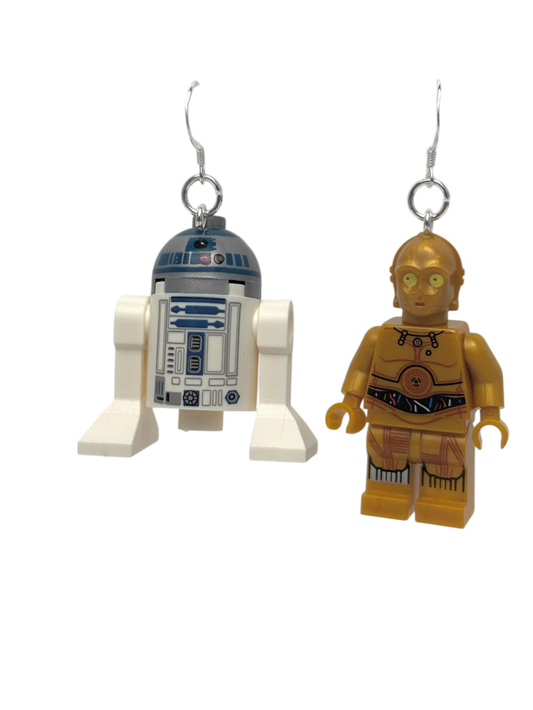 Compatible with Star Wars c3po r2d2 Earrings STERLING SILVER Hooks c-3po r2-d2 droid stocking Stuffer Handmade May the 4th Fourth Jewelry