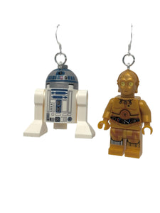 Compatible with Star Wars c3po r2d2 Earrings STERLING SILVER Hooks c-3po r2-d2 droid stocking Stuffer Handmade May the 4th Fourth Jewelry