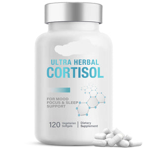 Supplement bottle labeled 'Ultra Herbal Cortisol' on a white background
