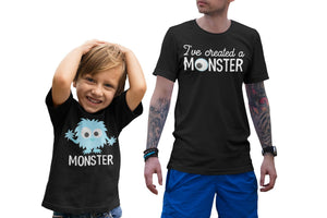 TWO SHIRTS - I've Created a Monster - Father Son Daughter matching shirts - Funny Dad Baby Son tshirt Birthday Gift Father's Day New Baby Boy Man Kid Daddy Girl