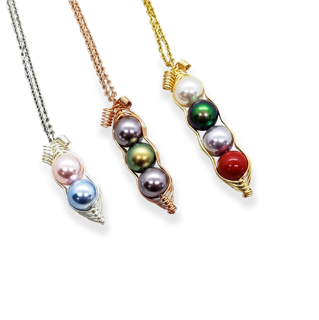 Customize Birthstone Pearl Peapod Necklace, Peas in a Pod Necklac, Family Necklac, Mother Gife, Grandma Gift, Best Friend Gift, Multicolor Available