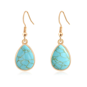 Turquoise Dangle Earrings for Women-14K Gold Plated Teardrop Earrings for Women Handmade Drop Gemstone Earrings Turquoise Jewelry for Women