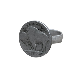 Genuine Buffalo Nickel (Indian Head) Coin Adjustable Statement Ring