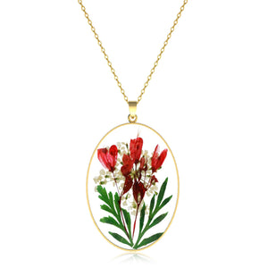 EcoJewere Baby's Breath and Queen Anne's Lace Pressed Flower Necklace, Handmade Gold Pressed Flower Necklace, Personalized Jewelry with Real Flowers, Handmade Real Wildflower For Women