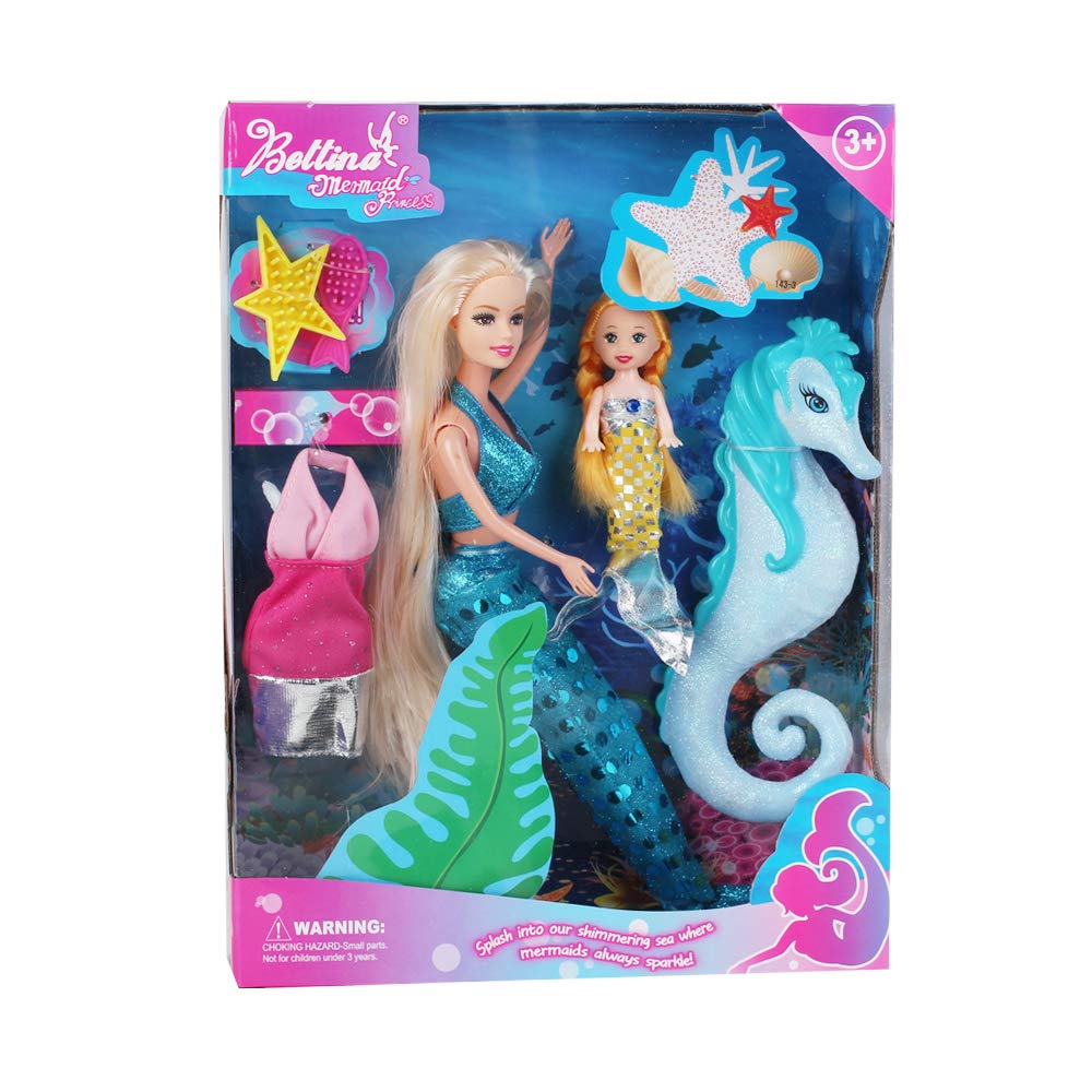 BETTINA Mermaids Princess Doll with Small Mermaid Doll & Seahorse Play Set | Mermaid Gifts for Girls|Mermaid Toys for 3 to 7 Year Olds